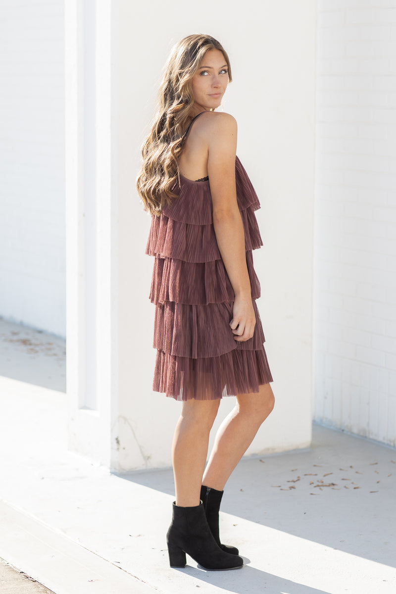 What a Night Ruffled Tulle Mini Dress Plum