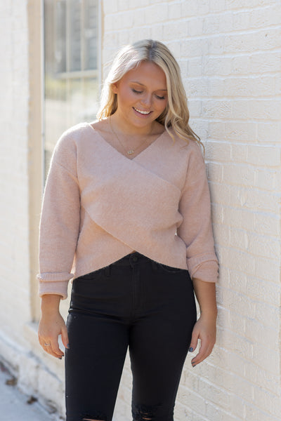 All About It Crossover Sweater Blush