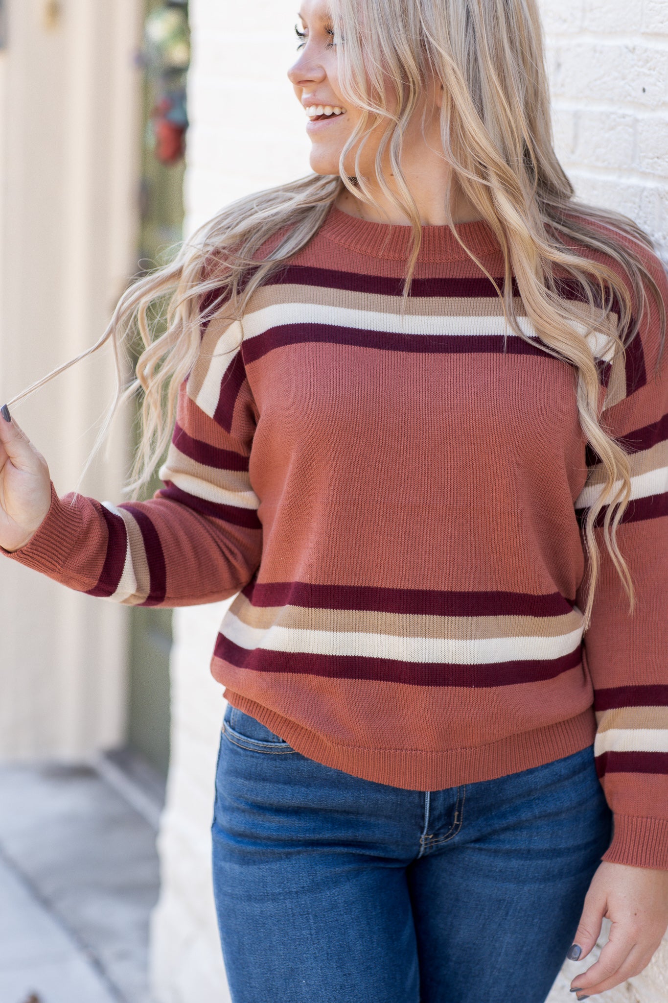 Baxter Striped Sweater Mauve