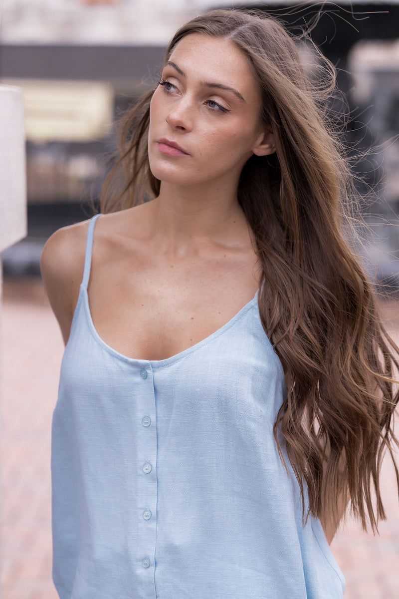 Call Me Yours Button Down Tank Aqua Blue