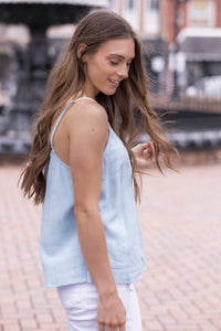 Call Me Yours Button Down Tank Aqua Blue