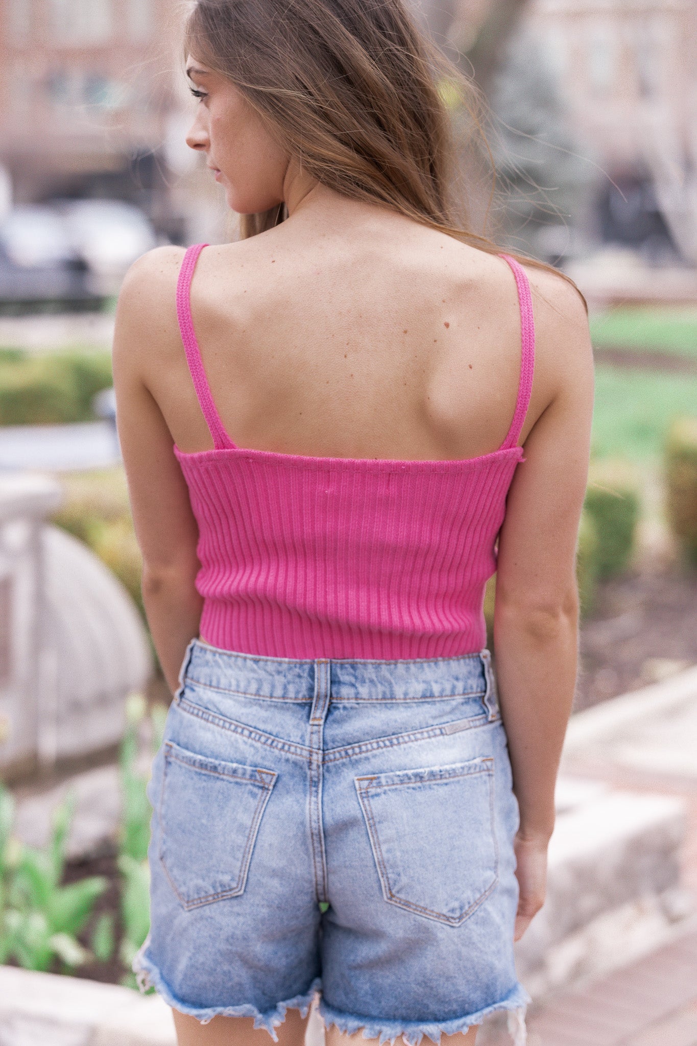 Knotted Up Weaved Crop Tank Bubble Gum