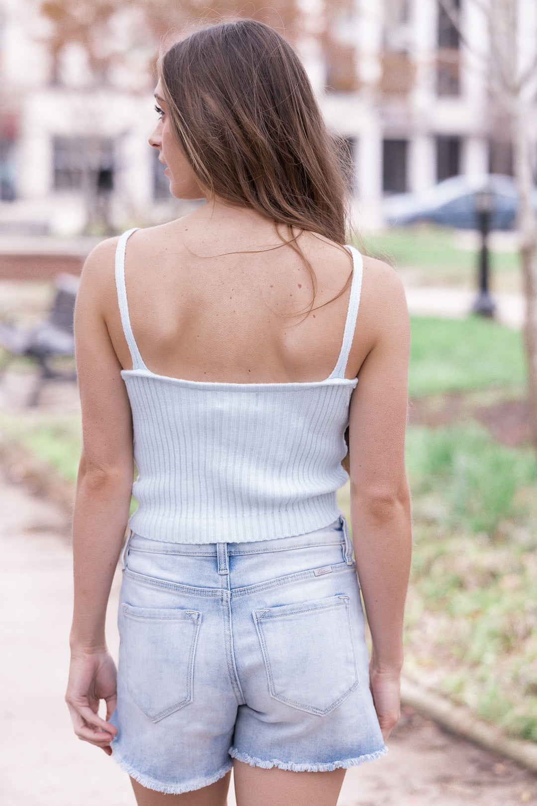 Knotted Up Weaved Crop Tank Light Blue