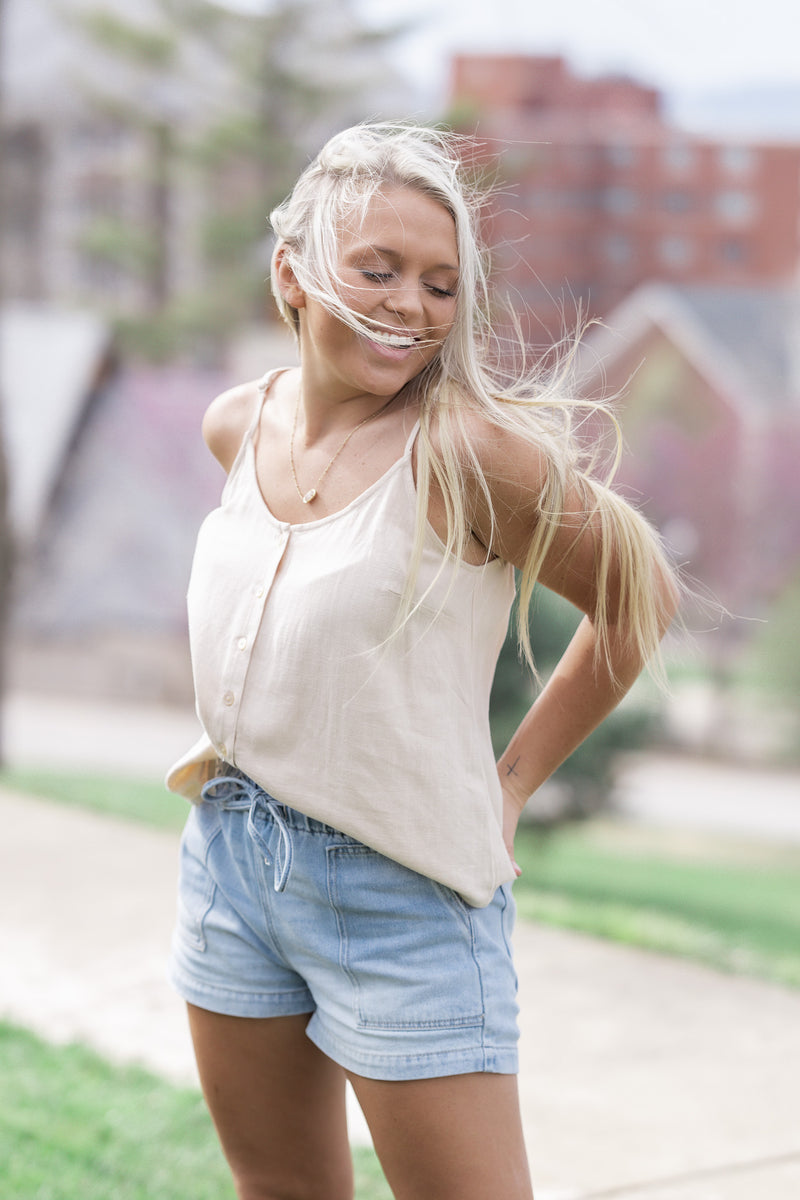 Call Me Yours Button Down Tank Beige