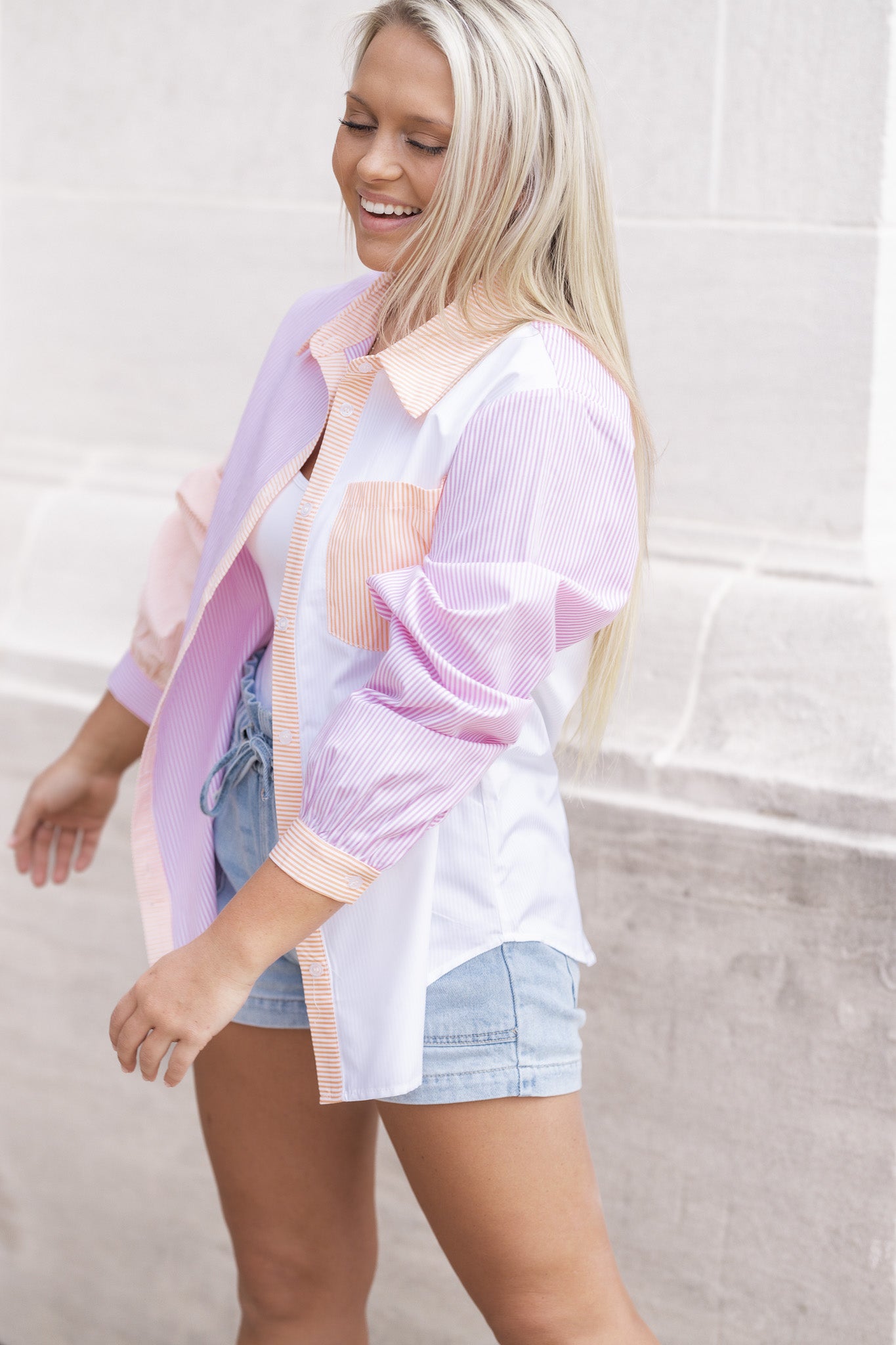 Summer Breeze Multi-color Striped Button Up Top