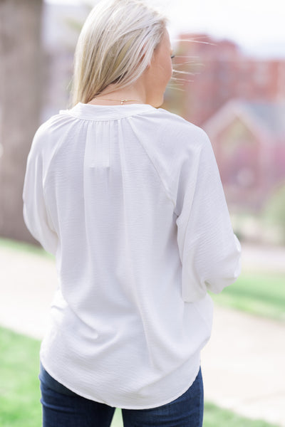 Jess V-Neck Long Sleeve Top Off White