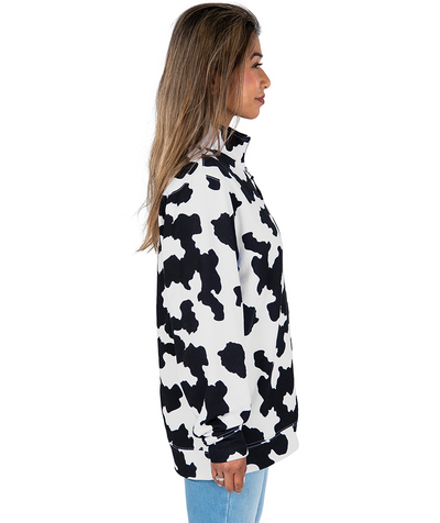 Crosswind Quarter Zip Sweatshirt Black Cow Print