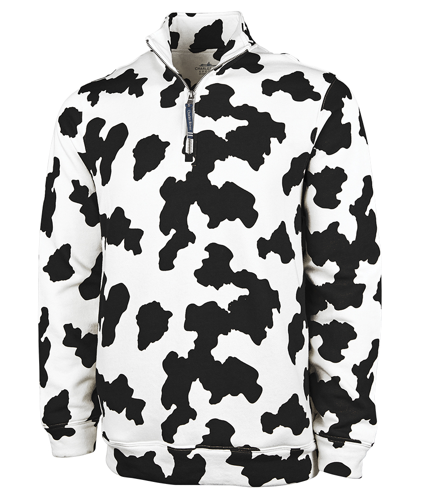 Crosswind Quarter Zip Sweatshirt Black Cow Print