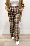 Sweet Creature Plaid High Waisted Pants Brown