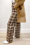 Sweet Creature Plaid High Waisted Pants Brown