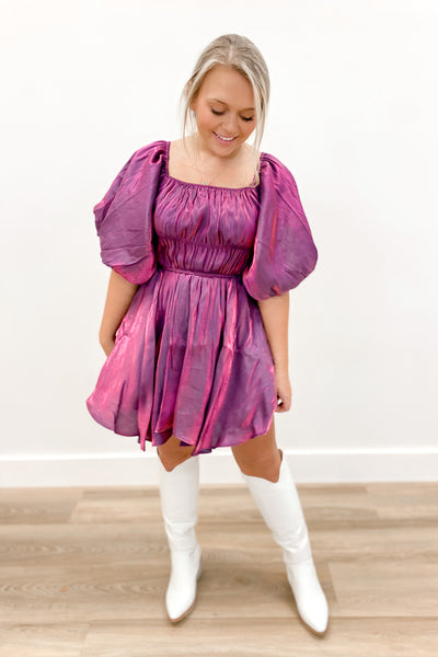 Let's Go Girls Bubble Sleeve Mini Dress Violet