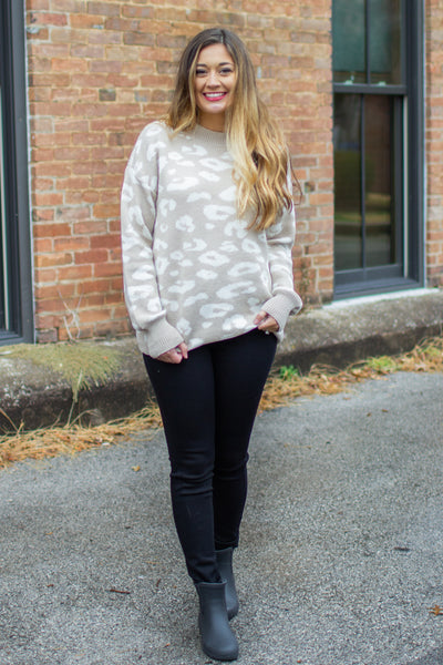 "Spot On" Leopard Print Sweater Taupe