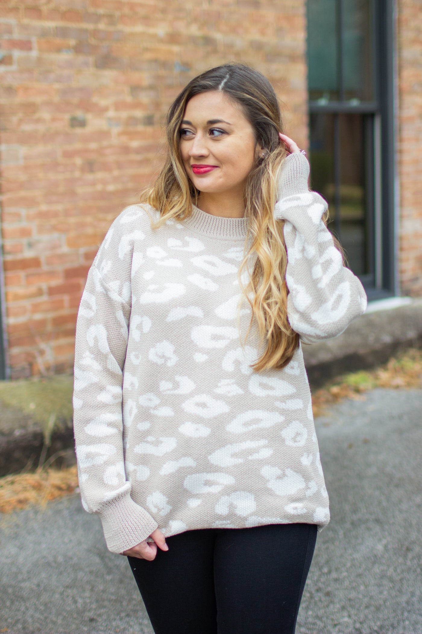 "Spot On" Leopard Print Sweater Taupe