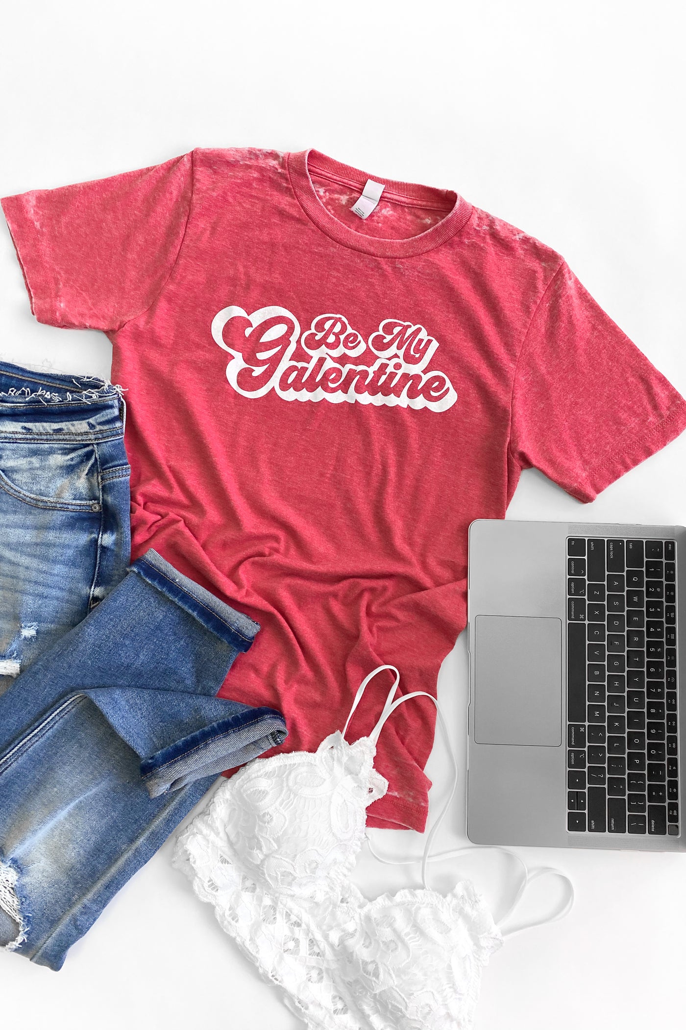 "Galentine" Graphic Tee Red Distressed Wash