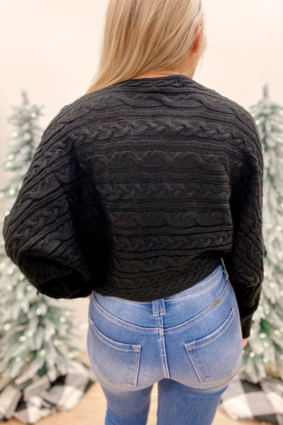 Classic Choice Crossover Cable Knit Sweater Black