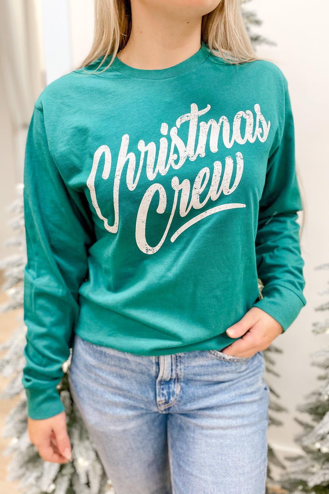 "Christmas Crew" Long Sleeve T-Shirt Cactus Green